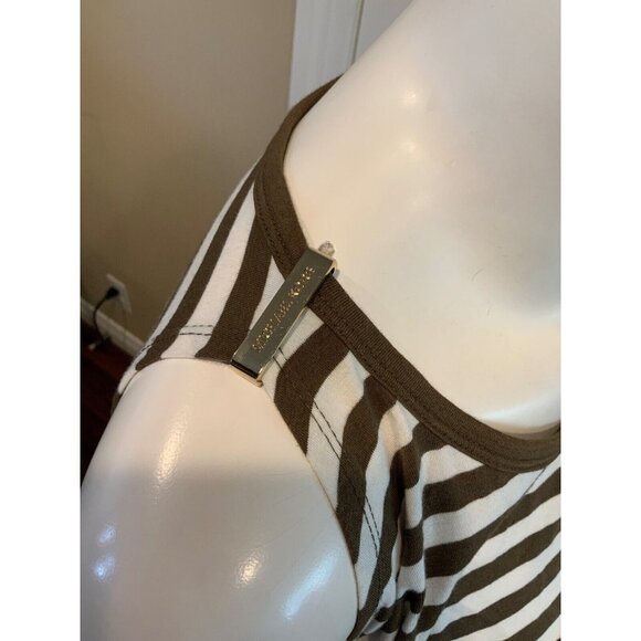 Michael Kors Brown & White Striped Cold Shoulder Shirt, Size S, NWT! $79 - Picture 4 of 6